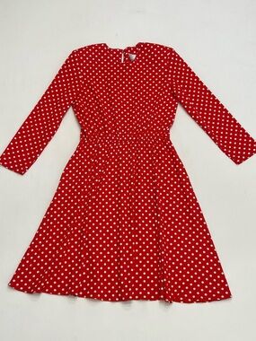 Vintage 80s Via Sant Andrea Polka Dot Knee Length Dress Sz Med Red/White Retro
